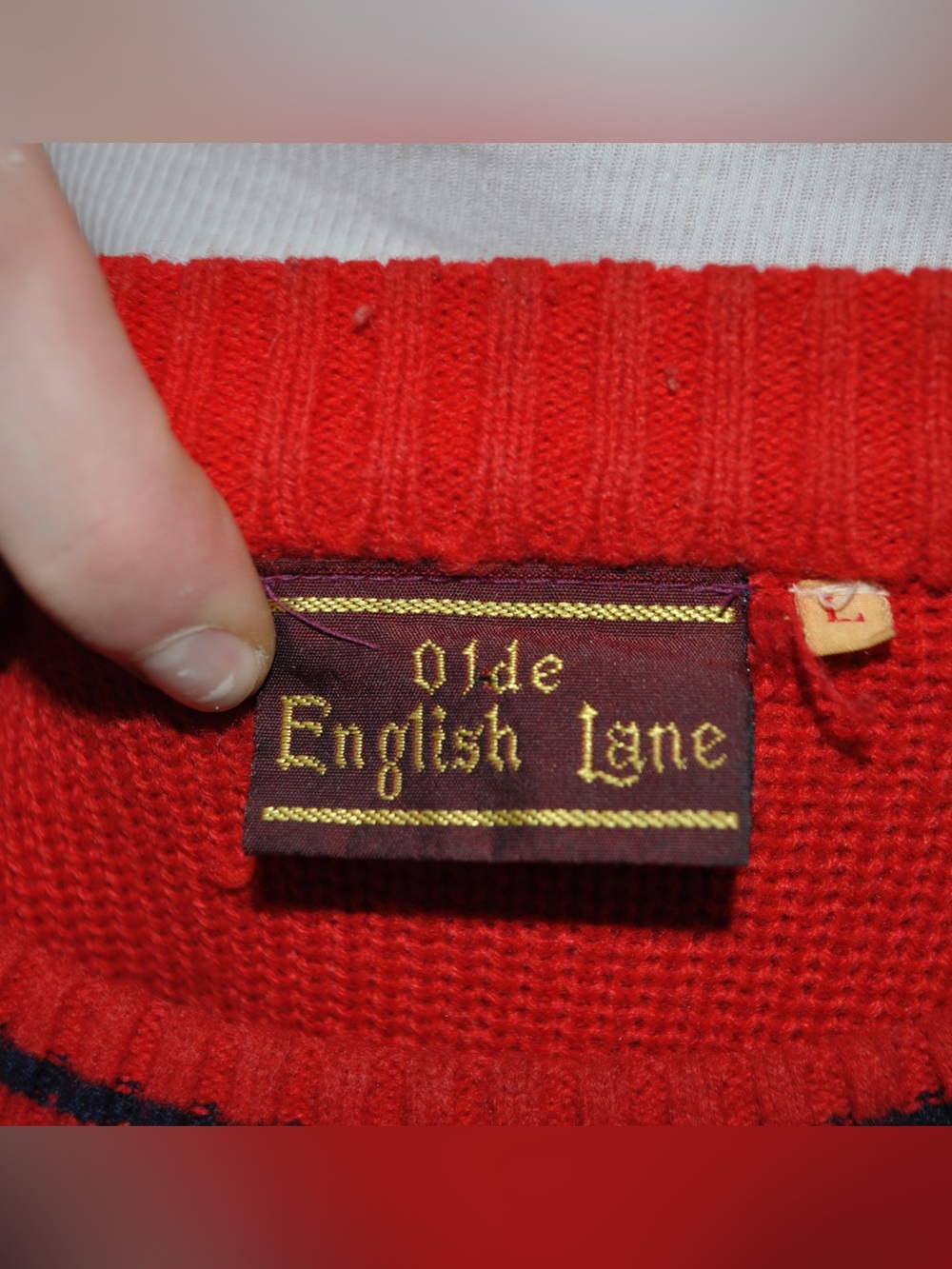 Men's Contrast Crewneck Sweater in Red and Navy - Picture 3 of 4